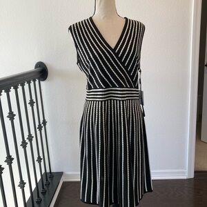 Calvin Klein Black and Cream Striped Midi Dress